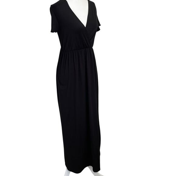 Mother Bee Maternity Black Maxi Dress Size Large – Flowy Stretchy V-Neck Gown - Picture 1 of 7
